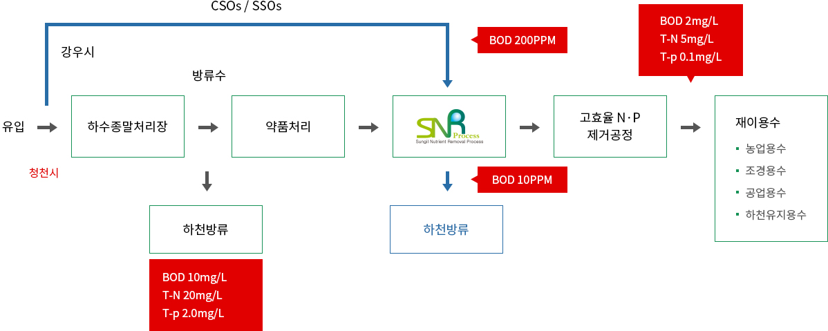 재이용/CSOs/SSOs 동시 처리계통도